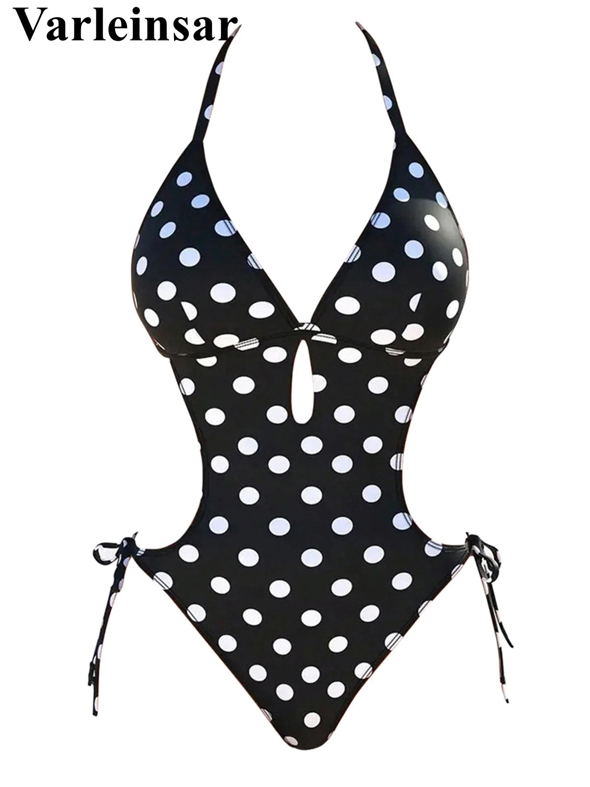 S - XL Polka Dots Halter High Leg Cut One Piece Swimsuit Women Swimwear Female Backless Monokini Bather Bathing Suit Swim V7539