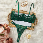 Women Lace Lingerie Ultra Sexy French Thin Bra Sets Intimate Exotic Sets Luxury Erotic Lingerie Dark Green Youth Sexy Lingerie