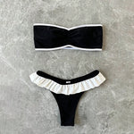 Women's Strapless Swimsuit 2-piece Suit Solid Color Patchwork Push Up Ruffle Thong Beach Hot Spring Bikini Set 2026 New Swimwear
