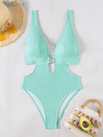 DEKA Sexy Ribbed One Piece Swimsuit Hollow Out Swimwear Women Female Deep V-neck Bathing Suit Beach Wear Push Up Monokini Swim