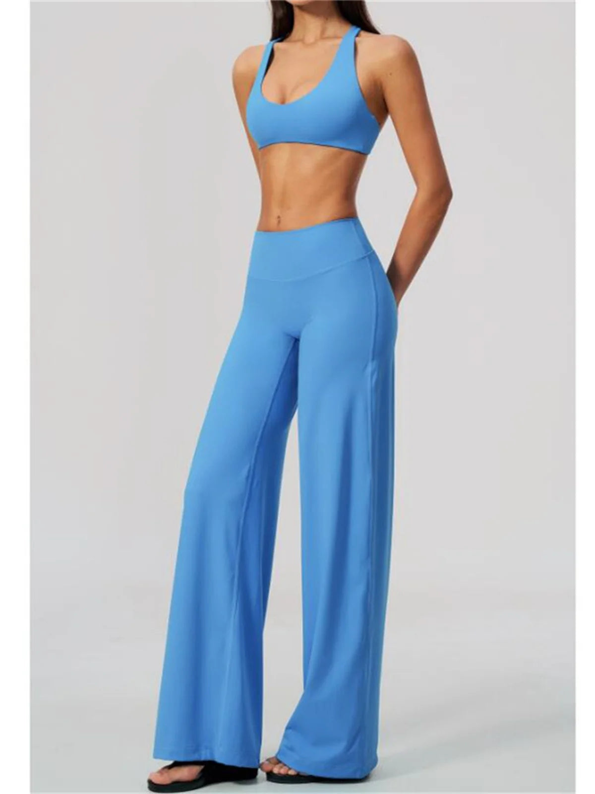 Summer 2 Piece Yoga Sets Women Tight Back Cross Sports Bra High Waist Peach Hip Wide Leg Pants Gym Running Fitness Workout Suits