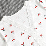 Women's V-Neck Lace Cherry Blossom Pajama Set, Soft Comfortable 2-Piece Loungewear Sleepwear for Spring and Summer