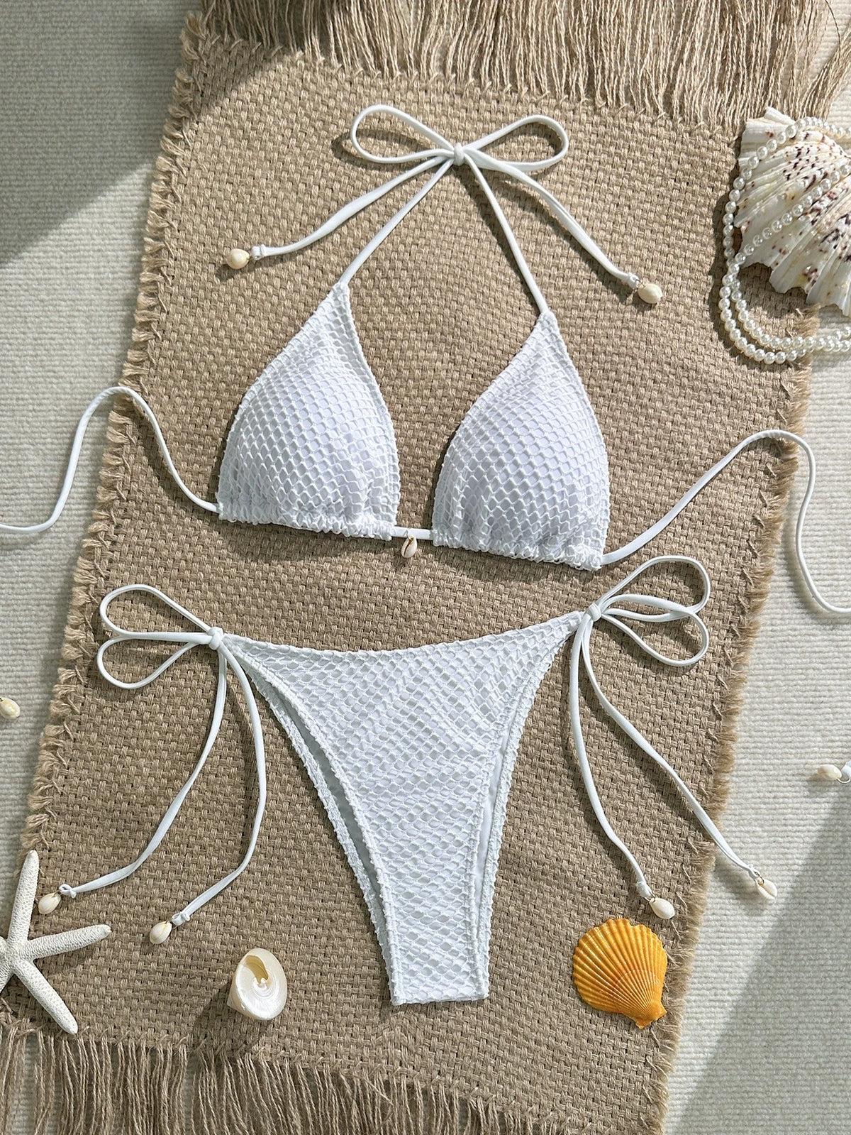 DEKA White Shell String Bikini Women Luxury Push Up Bra Tie Side Thong Swimsuit Brazilian Beach Bathing Suit Micro Swimwear