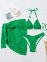 3pcs Sarong Beach Cover Up Skirt Wrinkled Bikini Women Swimwear Female Swimsuit Three-pieces Bikini Set Bathing Suit Swim Lady