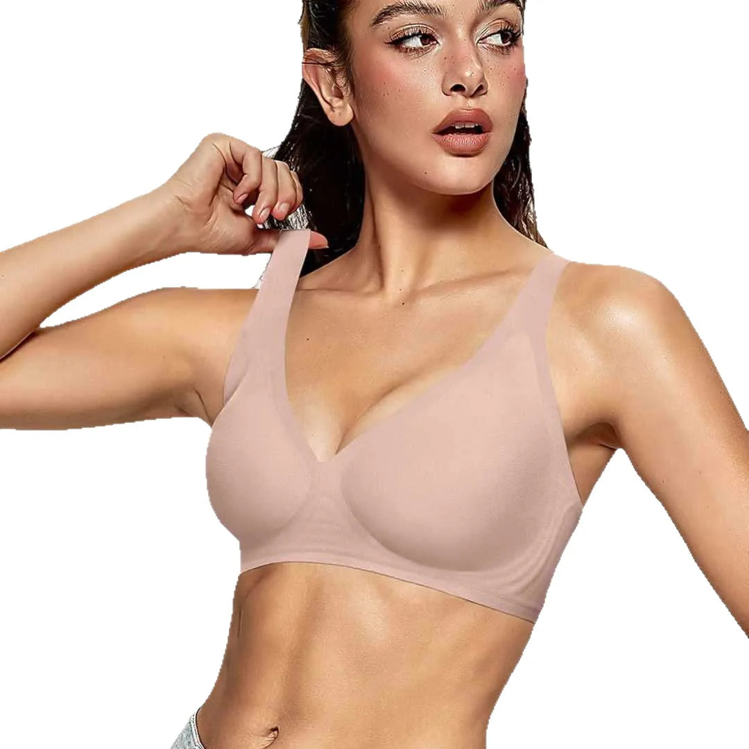 Womens Deep V Wireless Bras Wire-free Comfortable Bra Full Cup Supportive and Breathability Bra Plus Up Beautiful Sexy Daily Bra