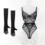 Women's Sexy Black Lace See-Through Jumpsuit - Hollow Mesh Shapewear Bodysuit for Special Occasions