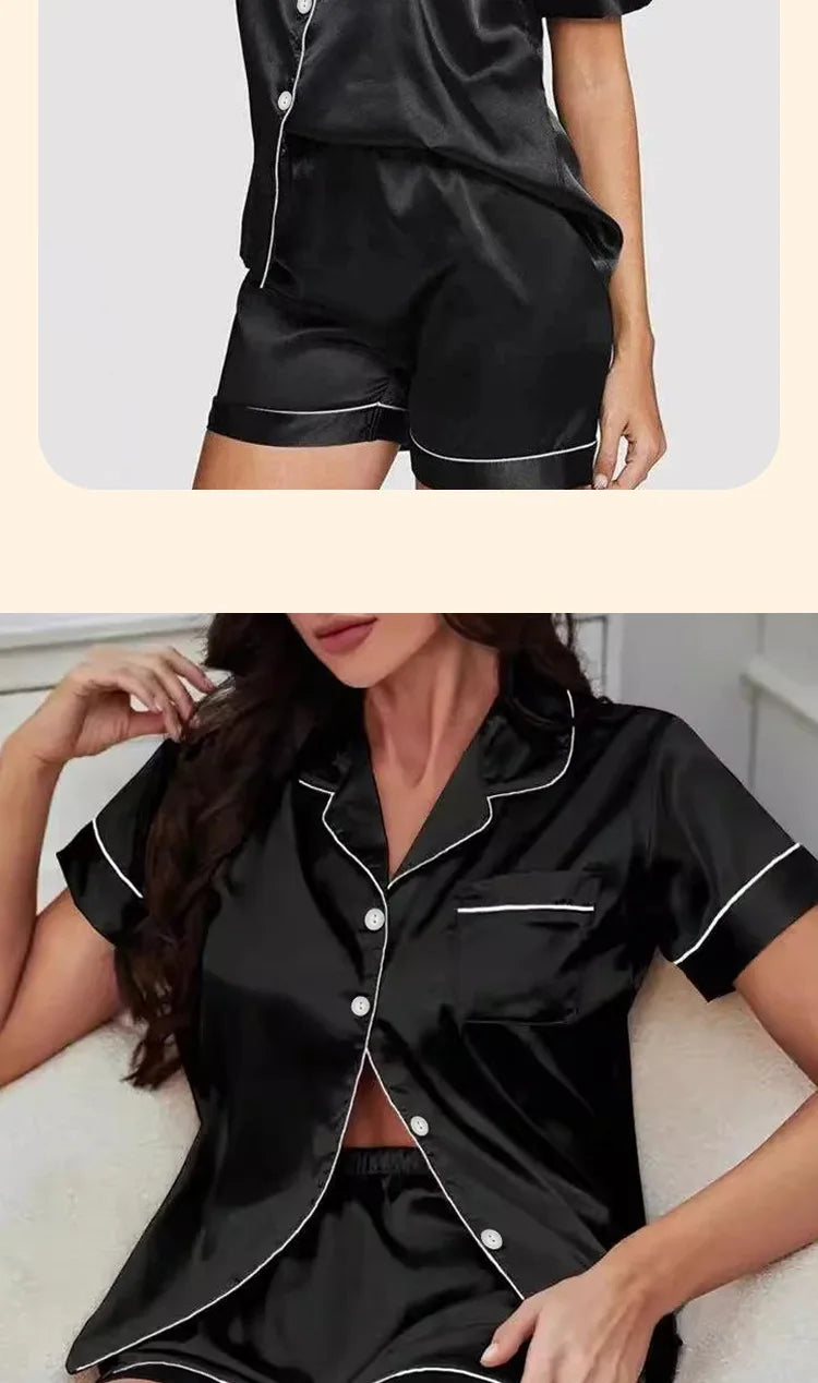 Sweet Simple Ice Silk Pajamas for WomenThin Short-sleeved Home Clothes Suit Nightwear Women's Pajamas Set Nightie Summer