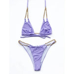 Sexy Cow Print Halter Metal Chains Brazilian Bikini Women Swimsuit Female Swimwear Two Pieces Bikini Set Bathing Suit Swim Lady