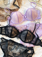 French Underwear Set Sexy Eyelash Lace Embroidery Bra Set Women 1/2 Cup Push Up Bras Small Breast Lingerie and Panties Set