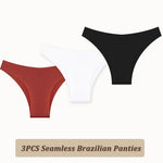3PCS Seamless Brazilian Panties Ultra-thin Maillard panties Women Ice Silk Underwear Sexy Panty Low Waist G-string Female Solid