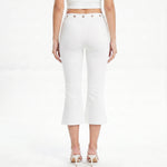 Womens Summer Cropped Pants Mid Rise Flare Trousers Stylish Casual Leg Pants with Silver Eyelet Capris