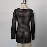 Long Sleeve Hollow Out Crochet Knitted Tunic Beach Dress Beach Wear Beachwear Beach Cover Up Cover-upsFemale Women V6552