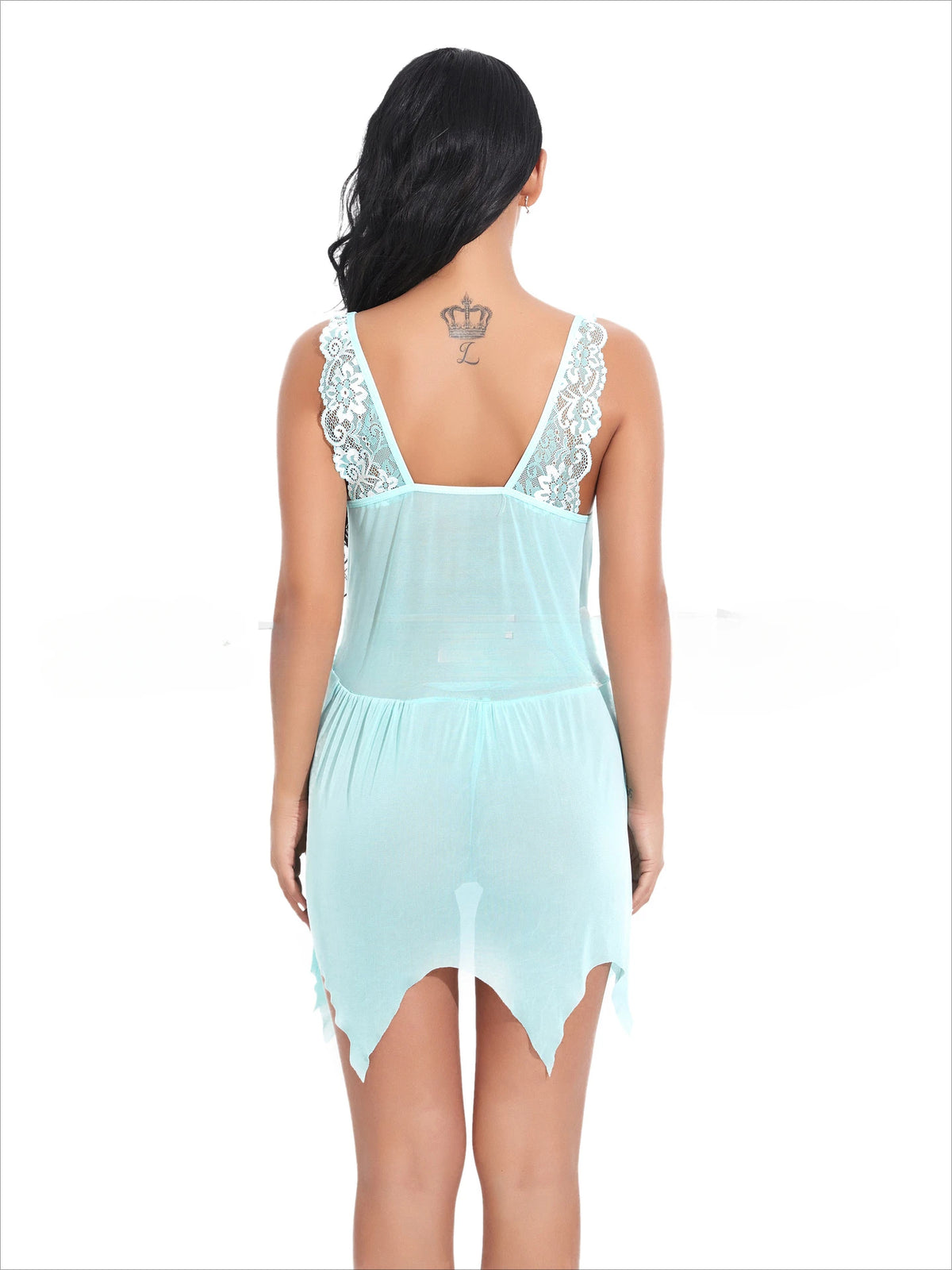 Toucheart Sexy Lingerie Set Women's Lace Nightgown Mesh See-through Suspender Dress Lace Patchwork Sexy Ultra Thin Pajama Set