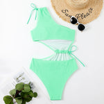 One Shoulder Women's Swimsuit One Piece Cut Out Sexy Swimwear Women 2022 Textured Monokini Solid Bathing Suit Beach Wear Purple
