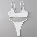 Sexy Ribbed Metal Rings High Cut Bikini Female Swimsuit Women Swimwear Two-pieces Bikini Set Micro Thong Bathing Suit Swim Lady