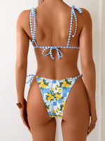 Sexy Blue Fruit Print Micro Bikini 2025 Women Tie Up Strap Push Up Triangle Swimsuit Beach Bathing Suit Holiday 2 Piece Swimwear