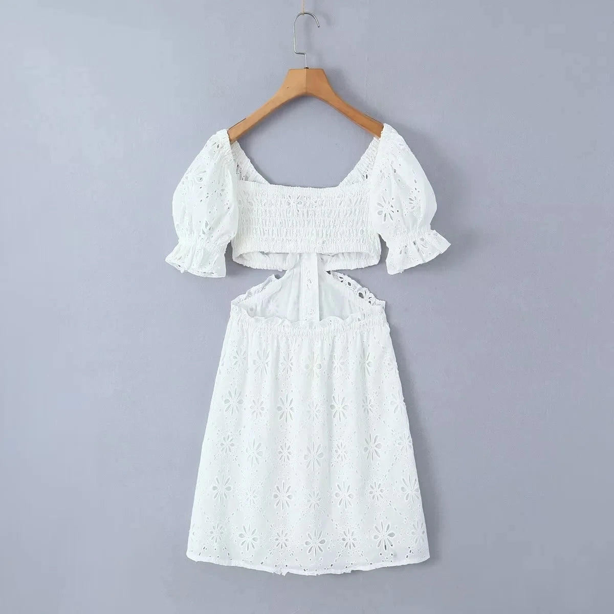 Foridol White Lace Cotton Dress V Neck Off Shoulder Sexy Beach Short Dress Summer Women Buttons Cut Out Mini Beach Sundress 2025