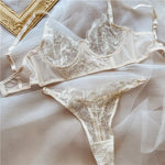 French Ultra Thin Women Underwear Set Sexy Lace Flowers Embroidery Bra Summer Ladies Wide Version Breathable Lingerie Thong Sets