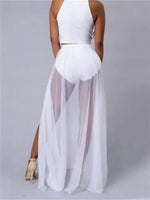 Womens Mesh Beach Wrap Skirt Bikini Cover-Ups High Waist See Through Slit Long Skirts Sexy Club Cover-ups