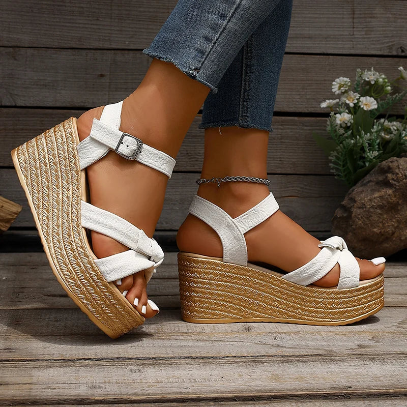 Summer Chunky Platform Sandals Women Plus Size 43 Ankle Buckle Wedge Heels Sandals Woman Thick Bottom Gladiator Sandalias Mujer