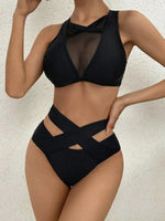 Sexy Mesh Sheer Hollow Out Bikini Female Swimsuit Women Swimwear Two-pieces Bikini Set See Through Bather Bathing Suit Swim Lady