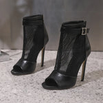 Design Peep Toe Hollow Out Mesh Ankle Boots Sandals Woman Sexy Nightclub Gladiator Peep Toe Thin High Heels Zipper Sandals