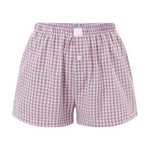 Women’s Plaid Print Shorts Elastic Low Waist Button Front Lounge Shorts Boxers Streetwear