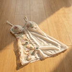 Thin Lace Bow Women's Pajama Dress Embroidered Mesh Transparent Ice Silk Suspender Nightdress Split Sleepwear