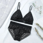 Women Floral Lace Bras Suit Solid Underwear Padded Breathable Vest With Briefs Sexy Hollow Out Bralette Thin Lingerie One Size