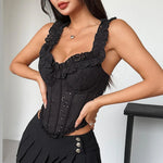 Sexy Solid Color Tank Top Women Lace Ruffles Strap Front Tie Underwire Slim Fit Fishbone Camisole Streetwear Party Club Tops