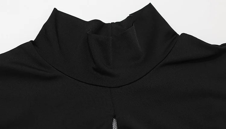 Ahagaga Fashion Sexy Women's Maxi Dresses Turtleneck Short Sleeves Hollow Out Lace Patchwork Sheath Split Party Solid Vestidos