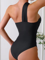 Sexy One Shoulder One Piece Swimsuit 2025 Women's Black Hollow Out Pleate Tummy Control Swimwear Summer Bathing Suit Monokini