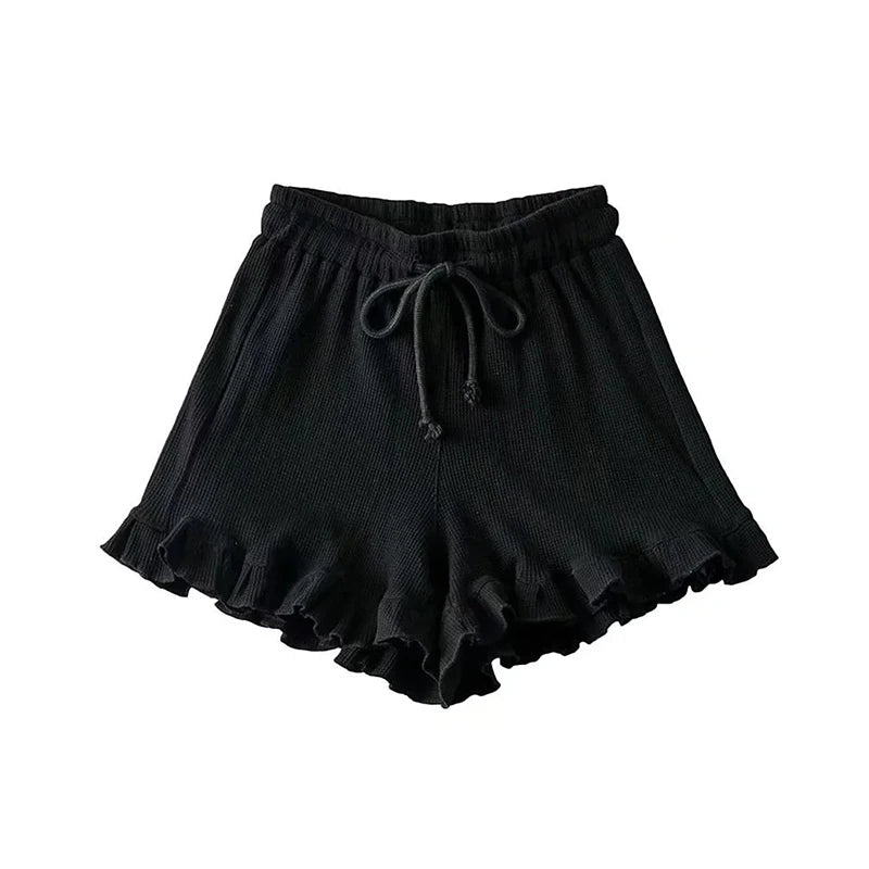 New Women's Sleeping Pants Casual Shorts Waffle Style Morning Running Sports Pants Fashionable and Trendy Lace Hot Pants Y2K