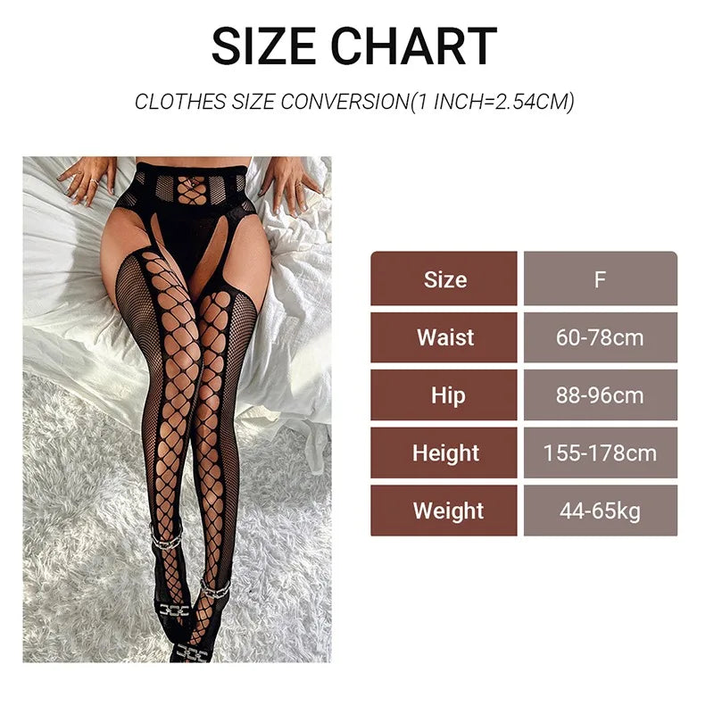 1pcs Women Crotchless Black Stockings Erotic Lace Pantyhose Fishnet Sexy Thigh-High Stockings Tights Suspender Long Stockings