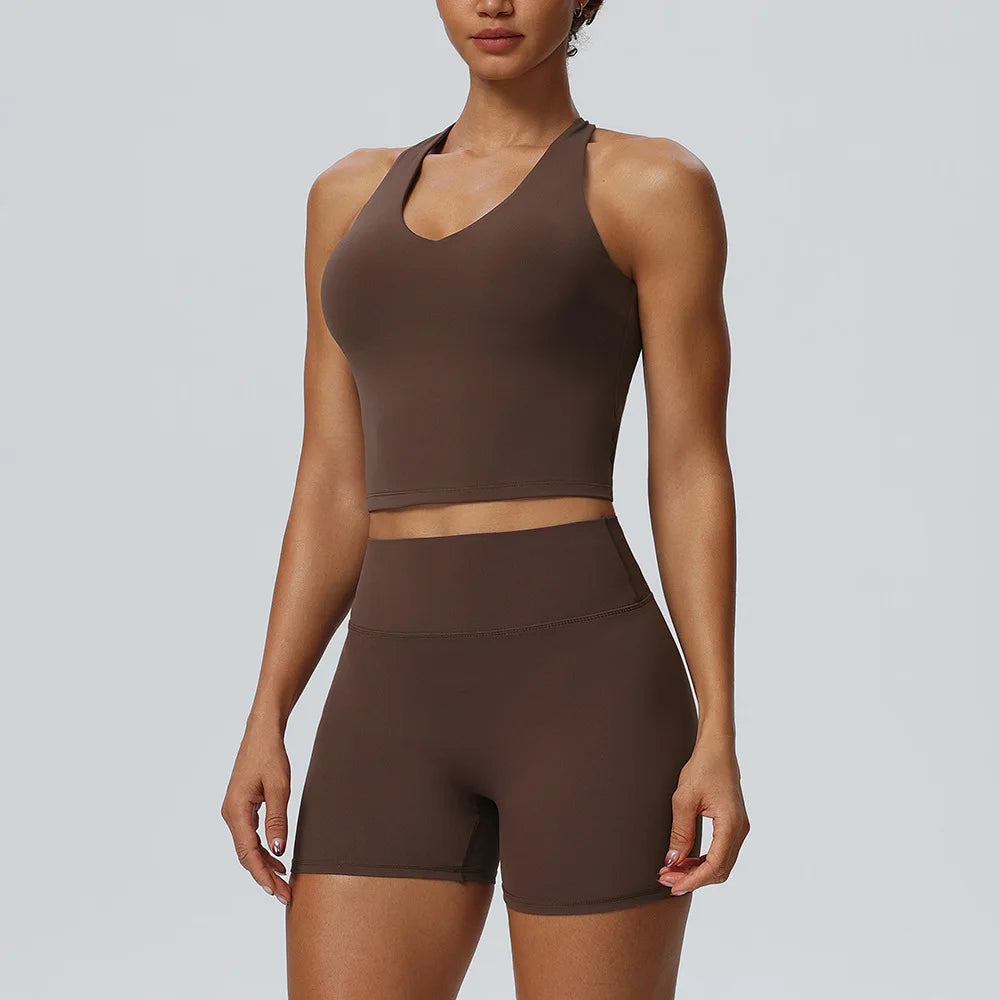 Women 2 Piece Yoga Set Cloud Feel Quick Dry Sports Vest Butt Lifting Shorts Stretch Tight Fitness Workout Running Sports Suit