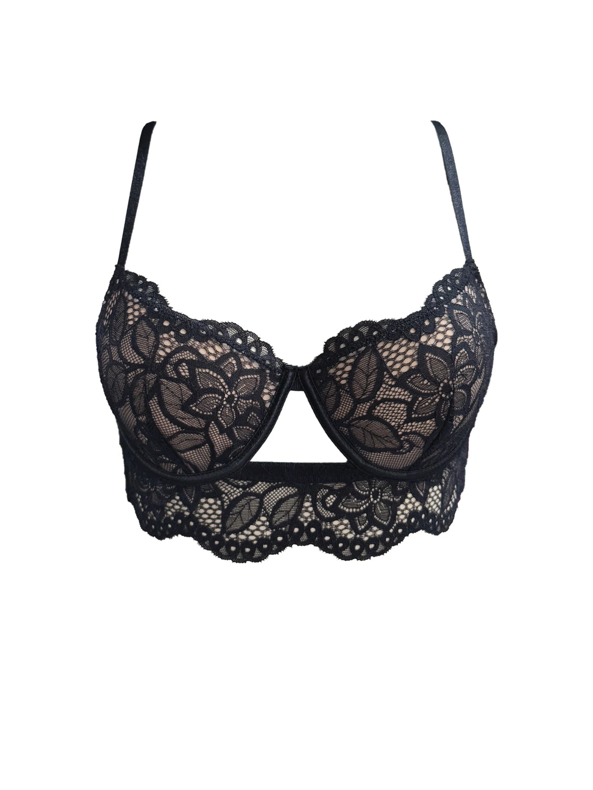 Women Floral Lace Bra Sexy Hollow Out Underwire Thin Underwear Scalloped Trim Sexy Lingerie