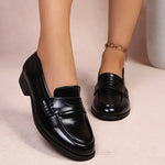 Elegant Black Pu Leather Flats Women Plus Size 42 Comfortable Low Heel Loafers Woman 2026 Slip On Dress Office Shoes Ladies