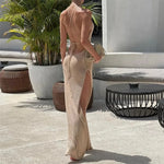 Sexy High Slit Crochet Knitted Tunic Beach Cover Up Long Dress Cover-ups Beach Dress Beach Wear Sarong Beachwear Female Women