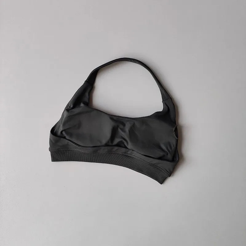 Women's Sexy Backless Yoga Sports Bra Shock-Absorbing Gathered Fitness Bra Beautiful Back Neck Hanging Design