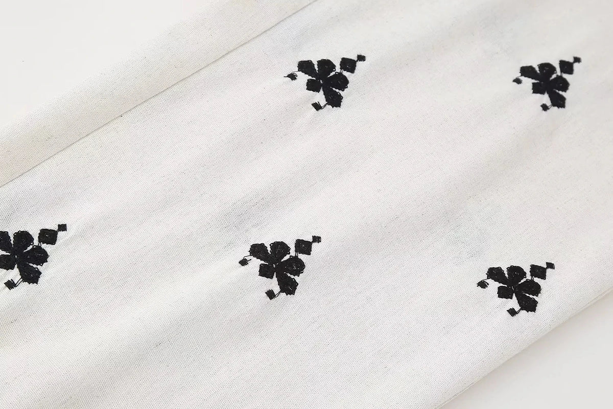Foridol Geometric Pattern Embroidery Long Pants Women Wide Leg Beige Casual Summer Pants Elastic Waist Drawstring Pants 2025