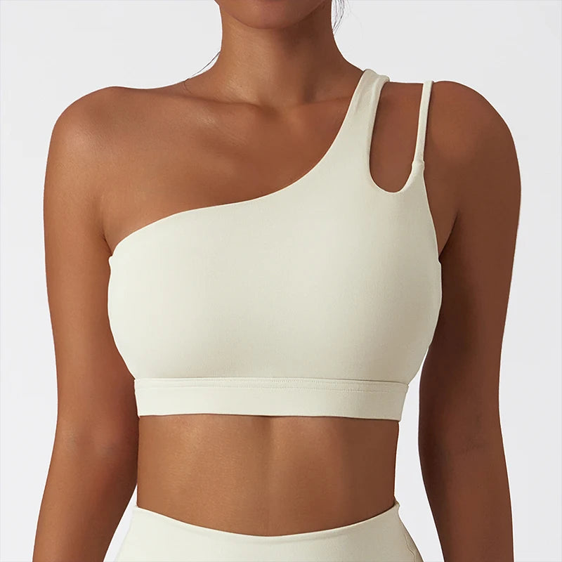 Comfort Single Strap Yoga Bra Chest Pad Running Sports Bra Gym Top Women Stretch Pull Up Underwear Women Vest Fitness Tank Top