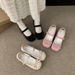 Preppy Butterfly-Knot Low Heel Mary Janes Women Vintage Solid Buckle Strap Pumps Woman Cute Sweet Lolita Single Shoes for Ladies