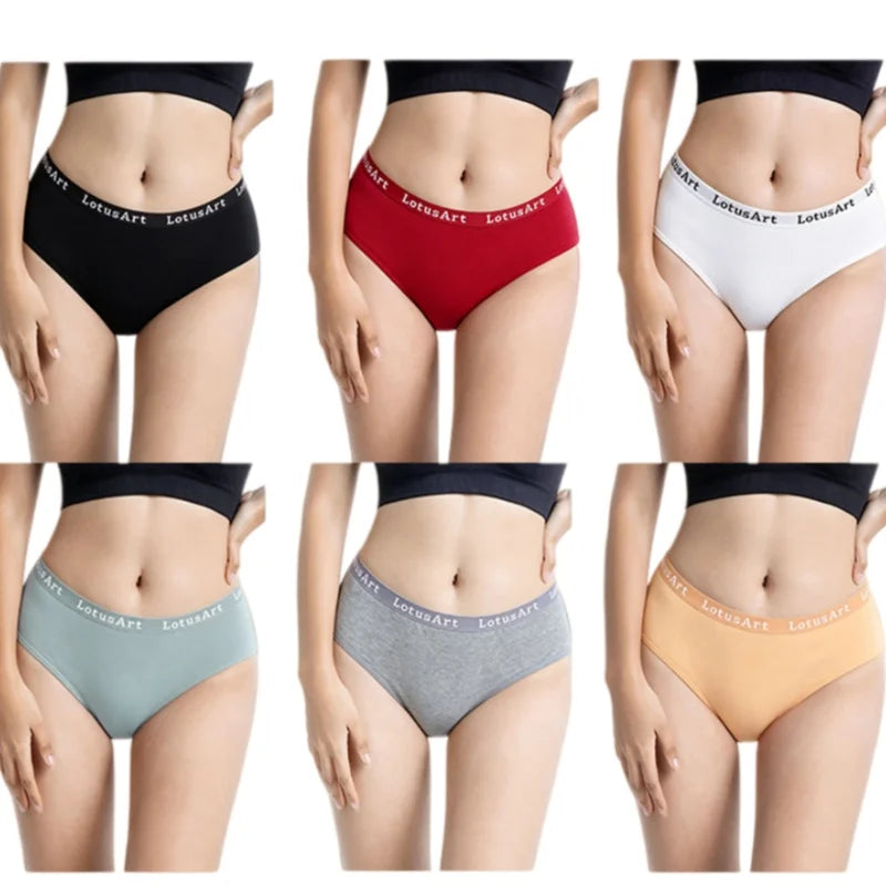 6Pcs/Set Women High Waist Cotton Briefs Letter Print Wide Waistband Panties Solid Color Full Coverage Hip Lifting Lingerie M-2XL
