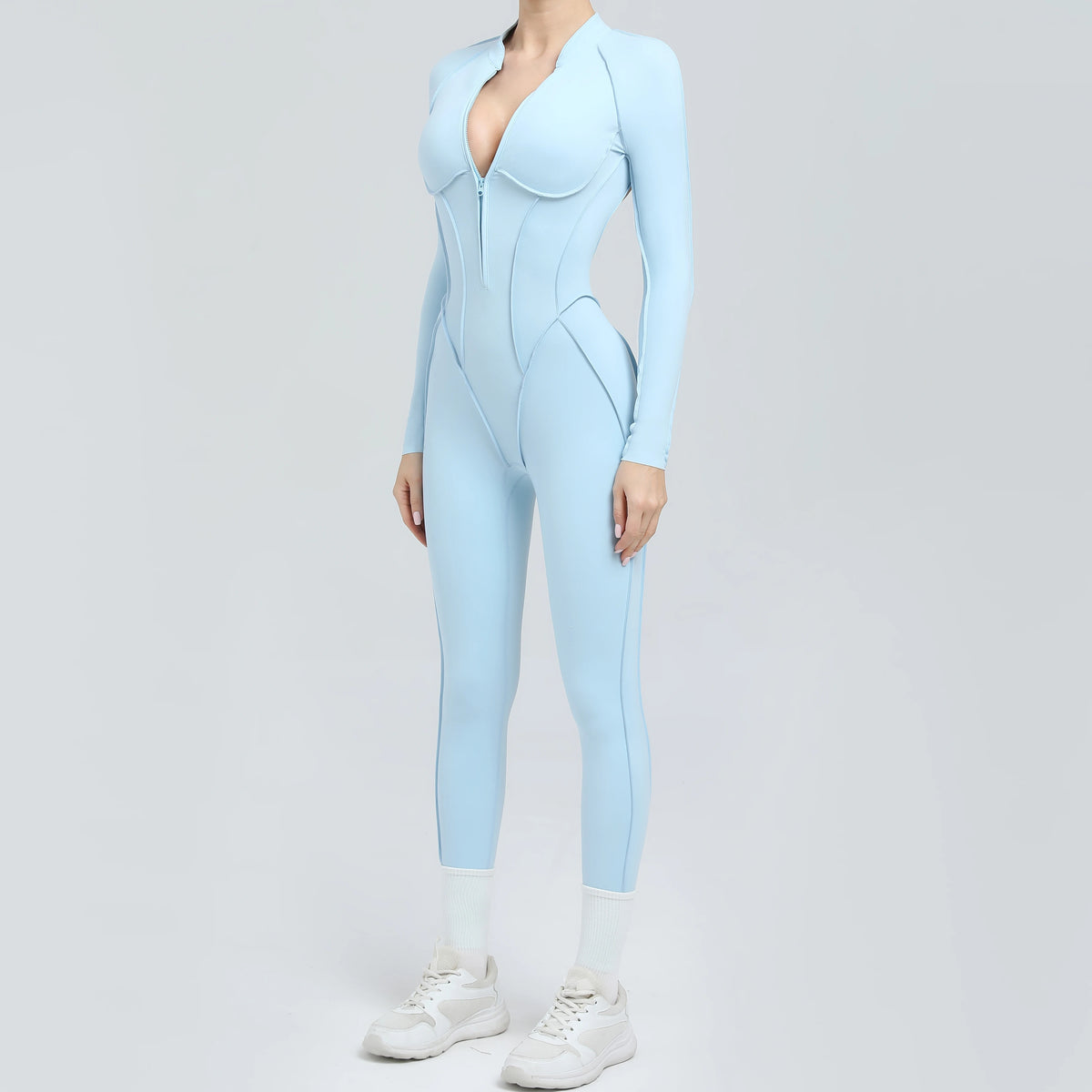 Padded Women Long Sleeve Sport Yoga Jumpsuit Workout Clothes for Women Sportwear Backless Zipper Fitness Gym Outfit