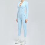 Padded Women Long Sleeve Sport Yoga Jumpsuit Workout Clothes for Women Sportwear Backless Zipper Fitness Gym Outfit