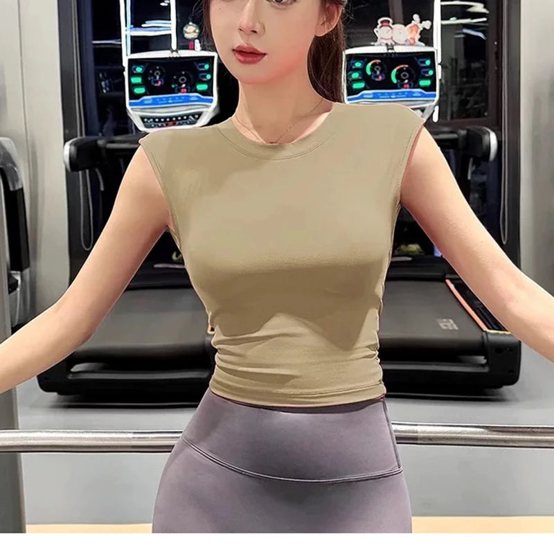 Sexy Short Backless Fixed Chest Pad Sports T-shirt Vest Women's Tight Fitting Quick Drying Slimming Yoga Suit Top Clothing