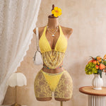 Sexy Black Mesh Shorts 3 Piece Bikinis Sets2026 Women Pearls Push Up Tassel Bra Swimsuit Beach Holiday Bathing Suit Swimwear