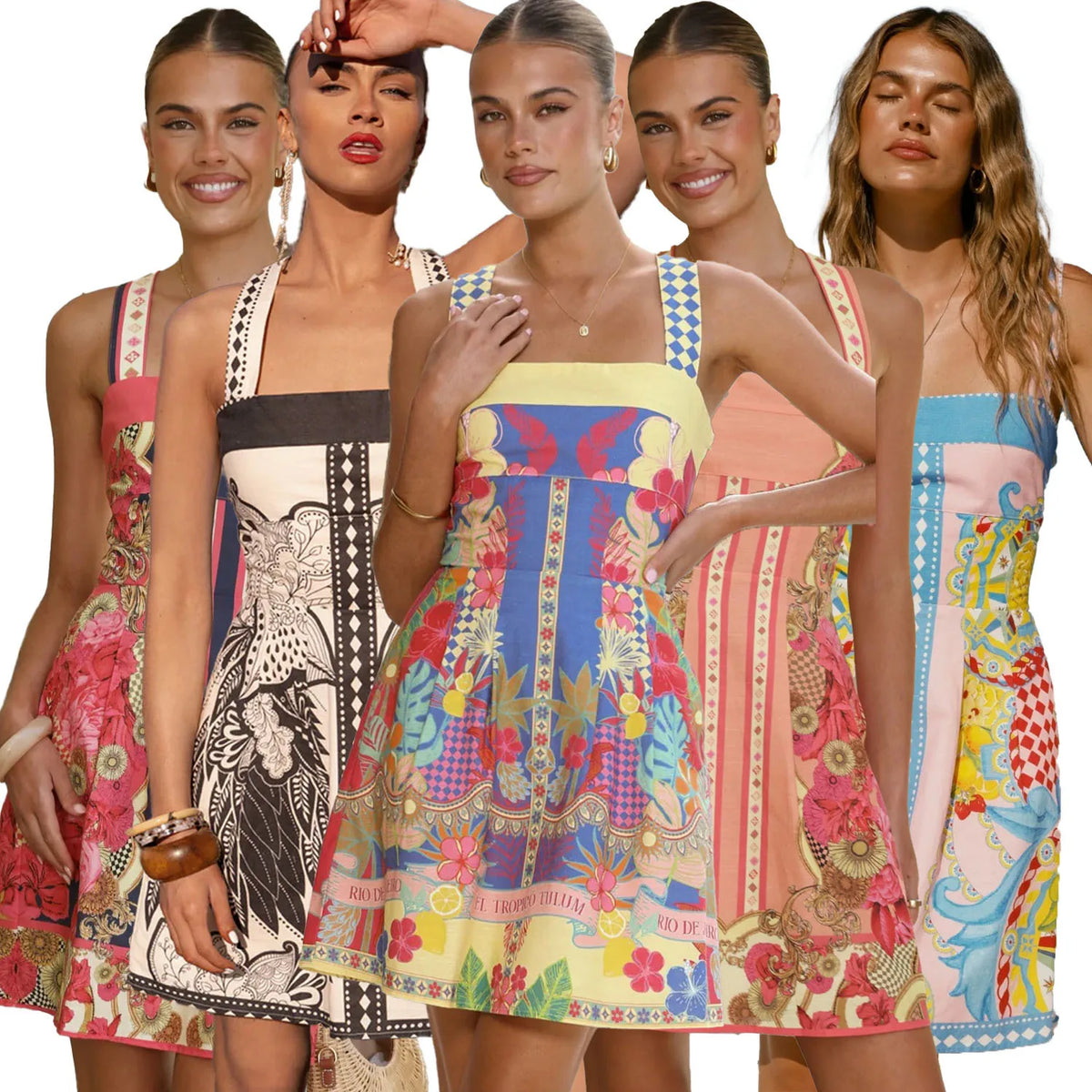 Fashion Color Bohemian Style Print Dress Women Summer New A-line Sleeveless Short Dresses Vacation Commuting Clothing Vestidos