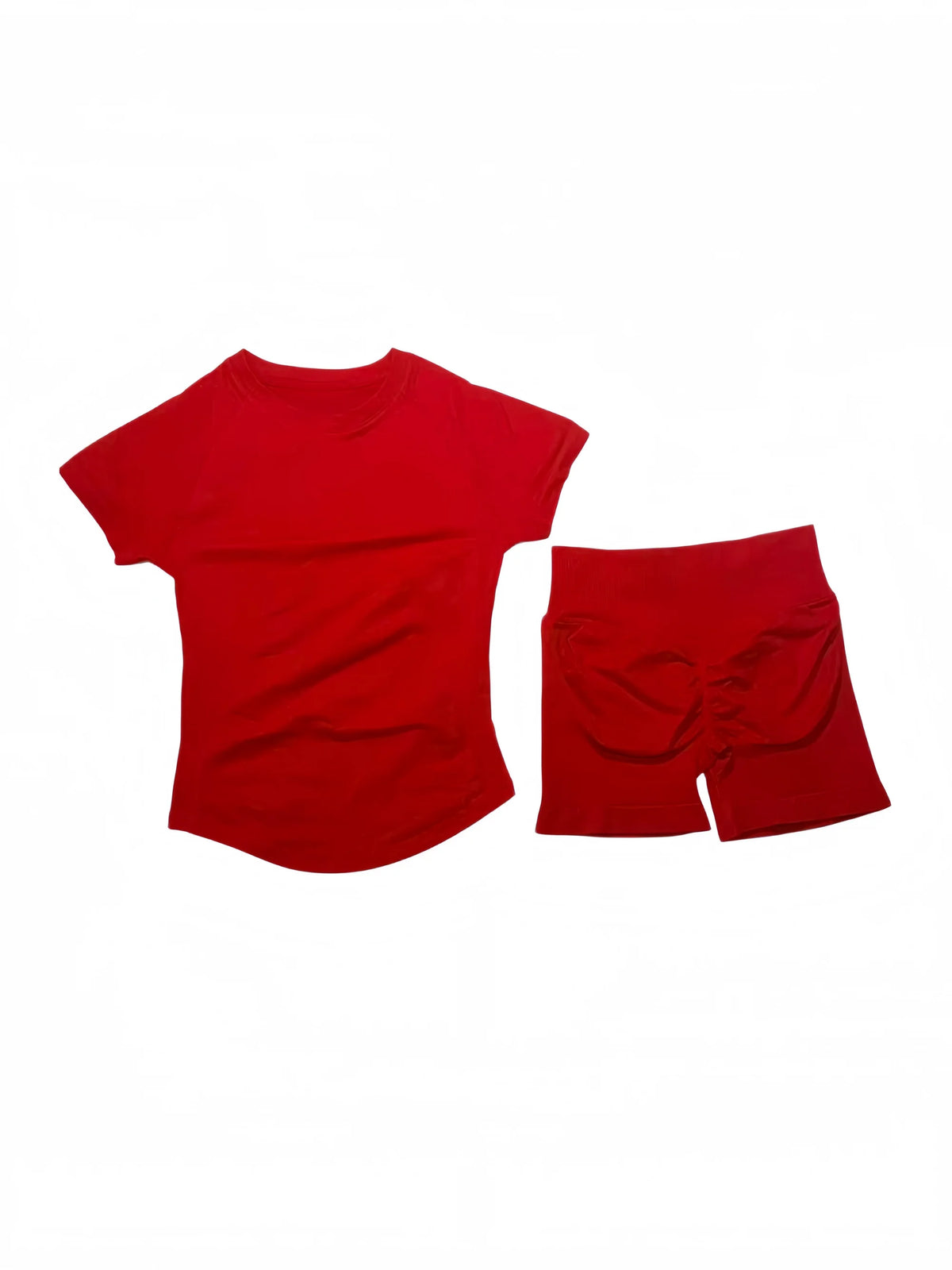 DFTLF Women 2PCS Seamless Yoga Suit Short Sleeve Top High Waist Shorts Quick Dry Breathable Gym Fitness Running Workout Sport