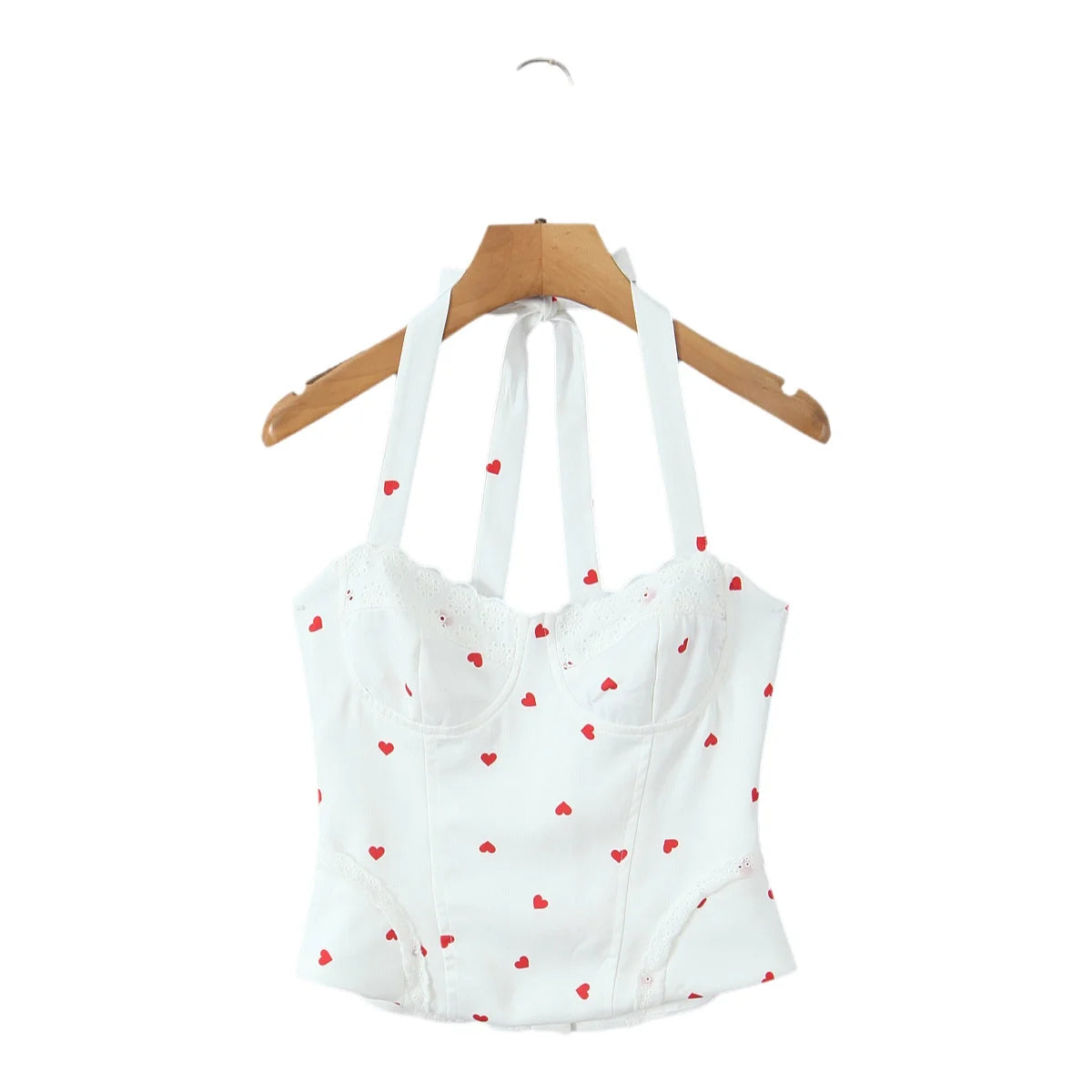 New Elegant Style Sexy Sweet Hot Girl Heart Print Slim Fit Strap Camisole Lace Trimmed Back Zipper Sleeveless Vest Charming GT1L